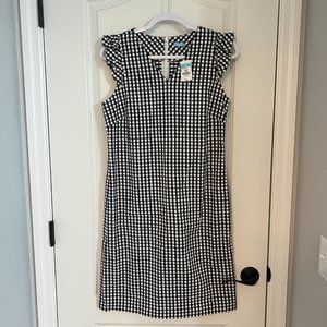 J.Mclaughlin Women's Joselyn Gingham Shift V-Neck Ruffled Shoulder Dress Size 8